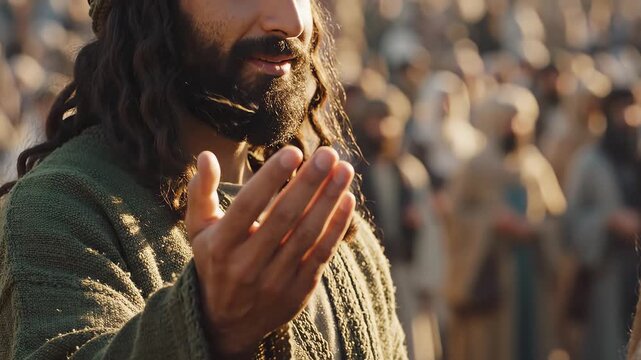 Man with long hair and beard in green robe emphasizing human connection and authentic emotions