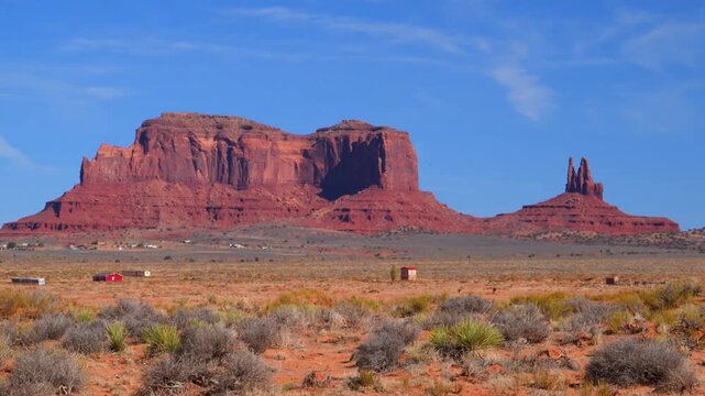 The iconic red sandstone landscapes of Monument Valley, located on the border of Utah and Arizona.