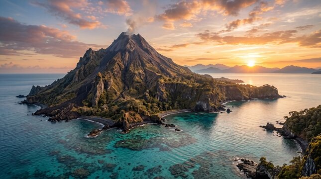 An ultra-realistic aerial drone view of a steep winding road with sharp hairpin turns carved into a rugged mountain landscape. The road curves dramatically along green hills and rocky cliffs, creating