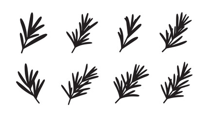 Fototapeta premium Rosemary sprigs in silhouette against a clean white background representing fresh ingredients for culinary concepts