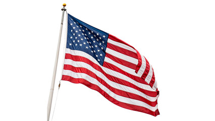 The national flag of the United States of America on a metal flagpole for patriotic holidays or government website headers isolated on transparent background cut out © AAAstock2025