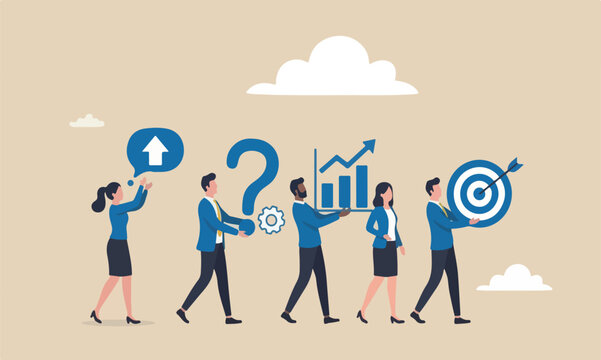 yourself questio solving or review and evaluation concept, curious businessman asking himself for answer with big question mark