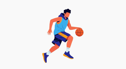 Fototapeta premium Basketball player dribbling ball illustration in White background