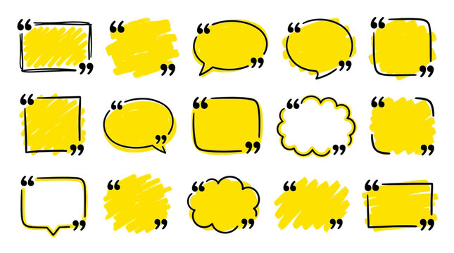 Hand-drawn yellow quote box collection on a clean white background