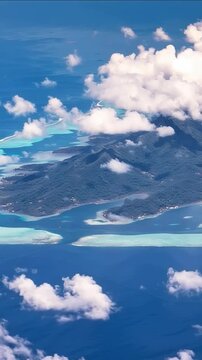 Bora Bora Island, French Polynesia. Aerial view of the island. Vertical video
