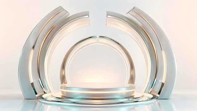 Modern futuristic stage podium with lights for award ceremony