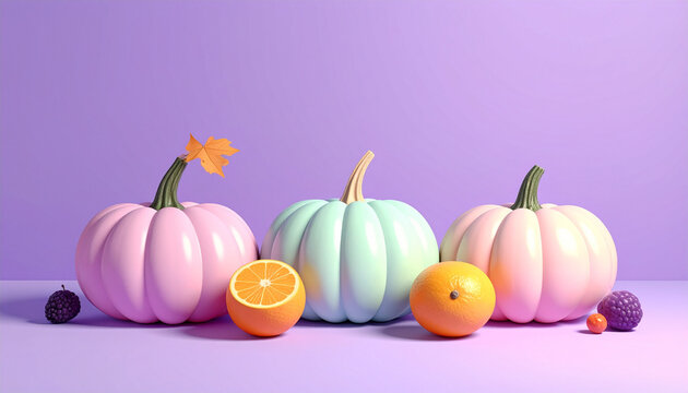 Pastel Pumpkins with Purple Background