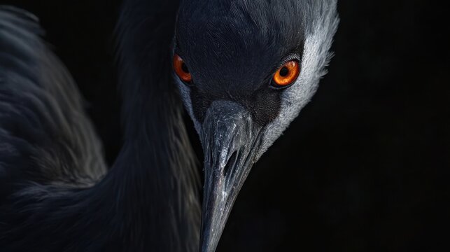 Close-up of a crane's head, intense stare