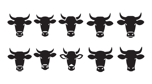 Cow heads silhouette pattern against white background conceptual farming and agriculture simple design