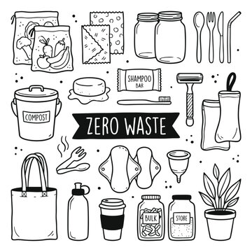Eco friendly zero waste lifestyle concept with reusable items and compost