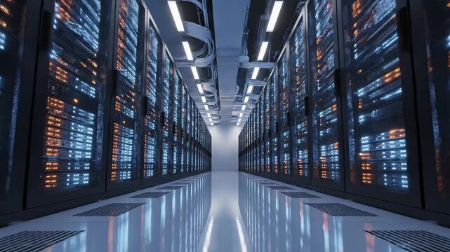 server room with rows of data servers perfect for IT presentations and tech marketing