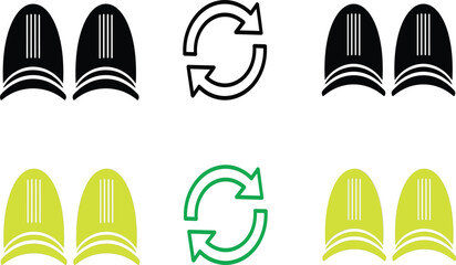 Black and Yellow Green Swim Fins with Refresh Recycle Arrow Icon Set on White Background Flat Style Vector Illustration for Water Sport Designs © MdSohanurRahman