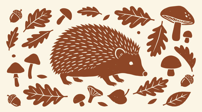 Hedgehog Foraging in Autumn Leaf Litter