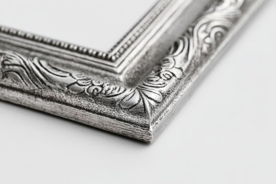 Elegant silver border frame, vintage design, isolated on white surface