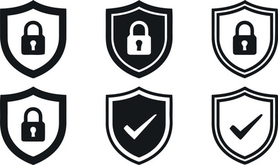 security shield icons with locks and checks © PouspoMala