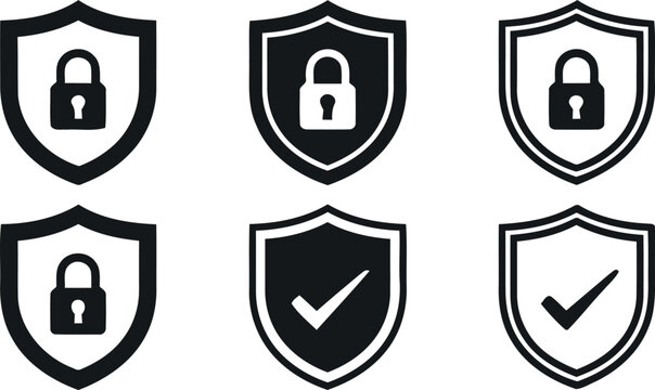 security shield icons with locks and checks