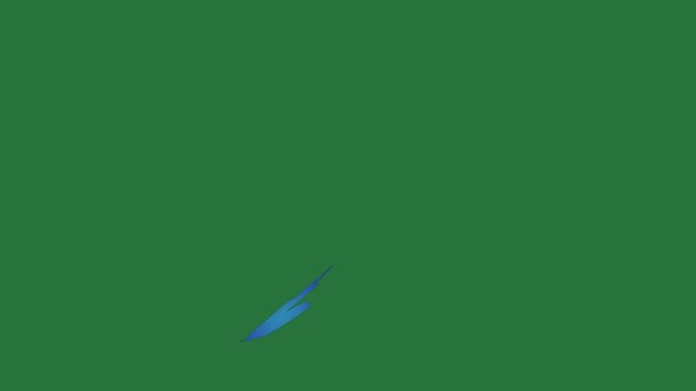 Blue logo on arrow screen bird flying over it black pair scissors green screen emotion motion figure