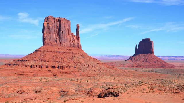 West Mitten Butte in Monument Valley, a famous landmark located on the border of Arizona and Utah.
