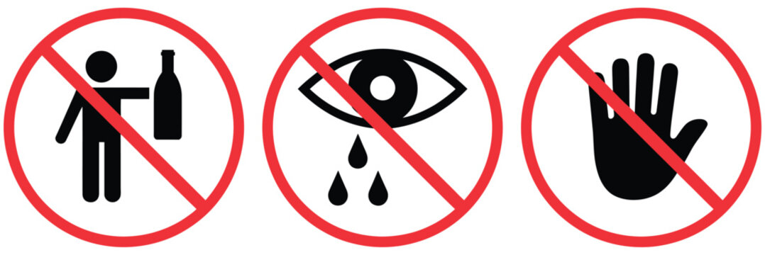Safety and warning icon collection, alert and risk symbols, hygiene and health protection guidelines, usage instructions and restriction icons, clean minimal vector design for apps, product labeling, 