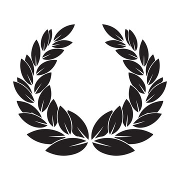 Black laurel wreath vector icon symbolizing victory, achievement, and excellence. Ideal for award certificates, logo design, and heraldic branding