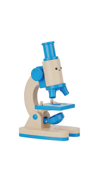 Cute cartoon microscope 3d illustration for science and laboratory education.