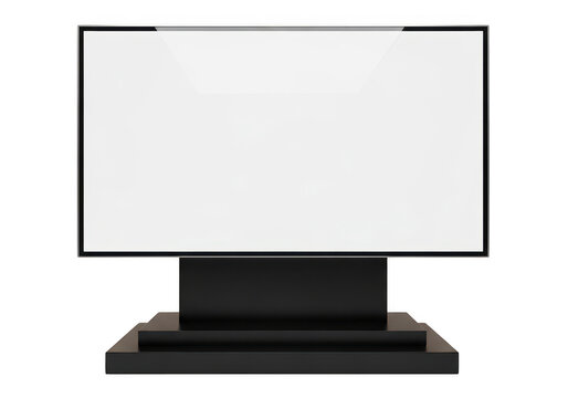 Minimalist flat-screen computer monitor with black stand isolated on transparent background