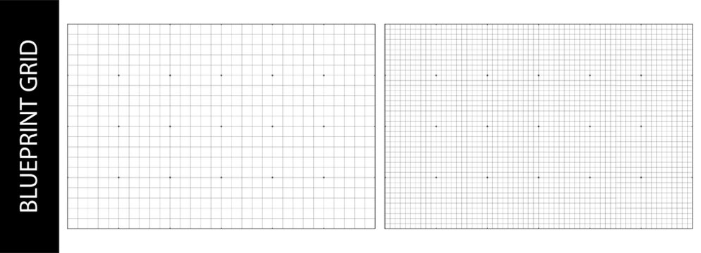 Paper grid overlay for blueprint drawing, scanned template print. Digital technical graph bg, HUD element in dotted square vector. Technical data notebook, millimeter mat with architect-builder effect