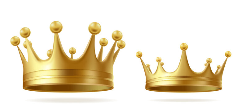 Two golden crowns on white background
