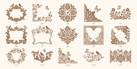 Obraz premium Vintage Filigree Frame Collection Ornamental Corners and Victorian Borders