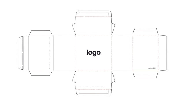 "Box packaging layout design, unfolded template, minimal style, clean background, commercial use"
