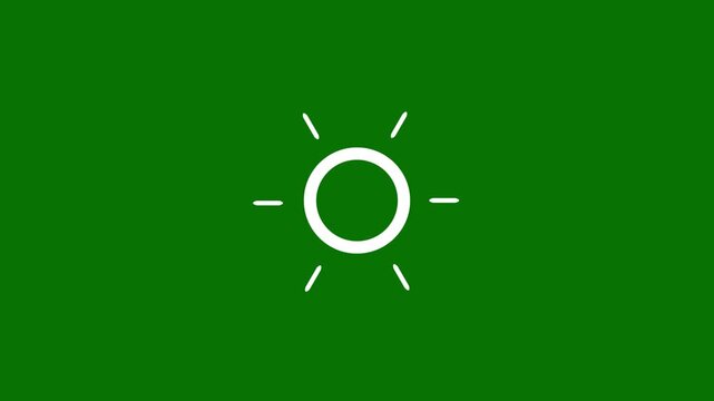 Minimalist white solar sunburst ring animation with expanding rays on green screen chroma key background abstract geometric light motion design for unique video transitions loopable 4k.