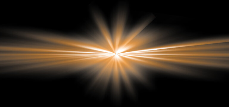 Cinematic Golden Starburst Lens Flare with Anamorphic Rays on Black Background