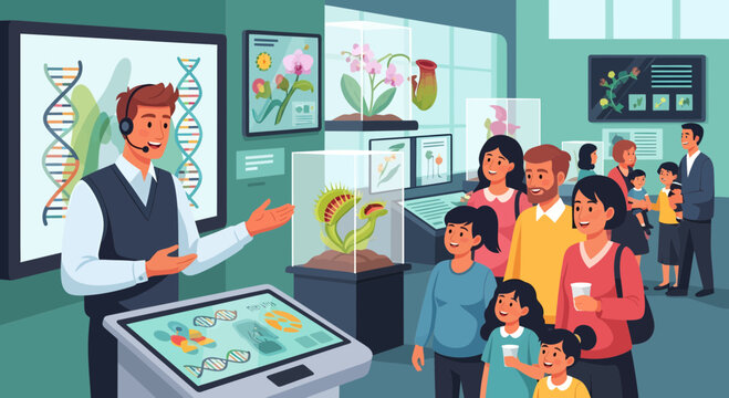 Man explaining science to a family.