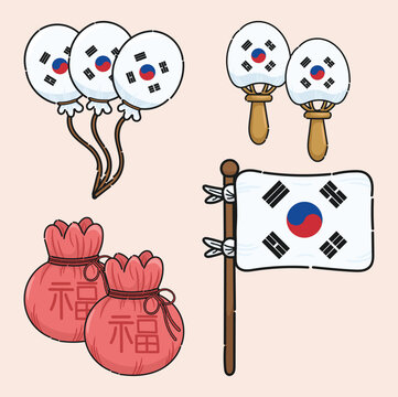 Korean flag illustration korean celebration day flag balloon gift fan korean icon