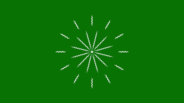 Radiating white zigzag starburst animation with a blinking effect on green screen chroma key background minimalist motion graphics for unique video transitions and creative projects 4k.
