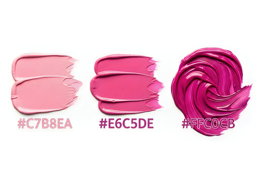 Creamy pink and fuchsia cosmetic swatches showing color gradient and hexadecimal codes for beauty inspiration and makeup design