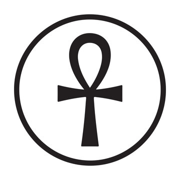 Black ankh symbol inside a circle vector icon. Representing eternal life, ancient Egyptian culture, and spiritual protection