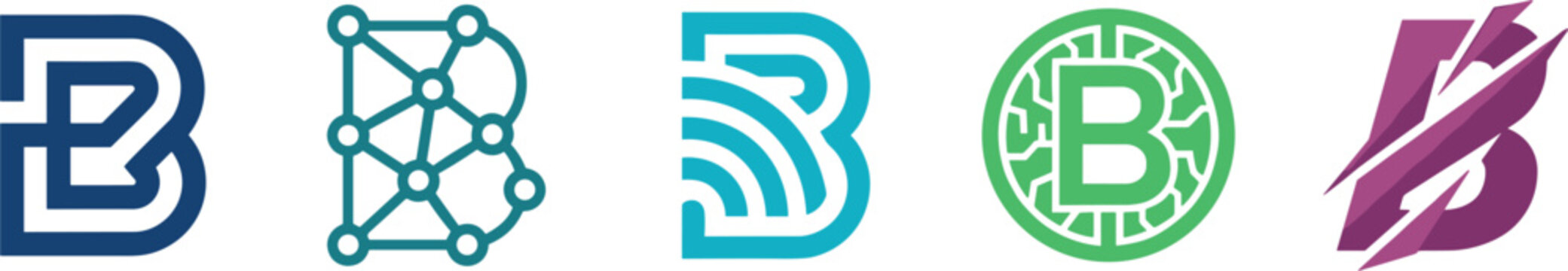 Modern letter B logo collection with digital technology blockchain branding futuristic typography and corporate identity vector icon set