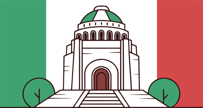 Minimal flat of palacio de bellas artes, mexico city, with mexican flag colors