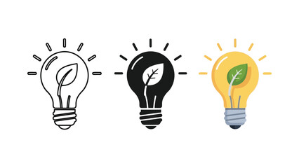 Eco friendly light bulb vector illustration set with leaf inside © ASHRAFUR 
