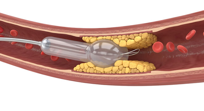 Balloon Angioplasty Procedure Inside Plaque Blocked Coronary Artery Isolated Transparent Background