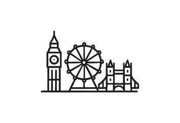 Naklejka premium London, city, skyline, icons, landmarks, vector graphics, black and white, illustration, travel