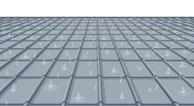 Rainy day on metal roof with water drops isolated on white background vector