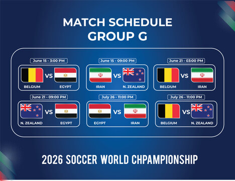Group G Soccer Fixtures and Match Schedule Template for 2026 Championship