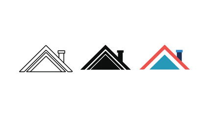 House roof vector icons set with chimney in line art solid and flat styles © fahad