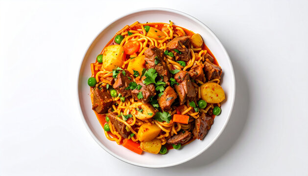 Bolivian Aj&iacute; de Fideos with Beef and Noodles on Clean White Background