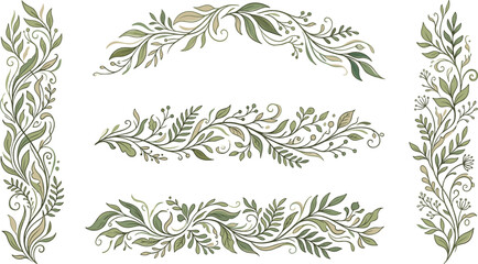 Elegant botanical divider and border vector collection with vintage hand drawn leafy vines for wedding invitation decoration card design © nice
