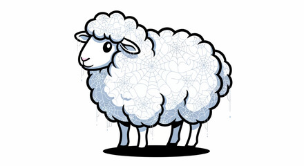 Obraz premium Cartoon sheep character standing with fluffy white wool 