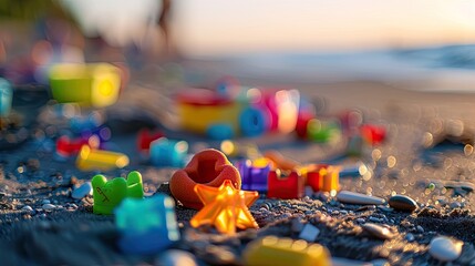 Fototapeta premium Toyland Tumble: A Colorful Chaos of Playthings Scattered on the Ground