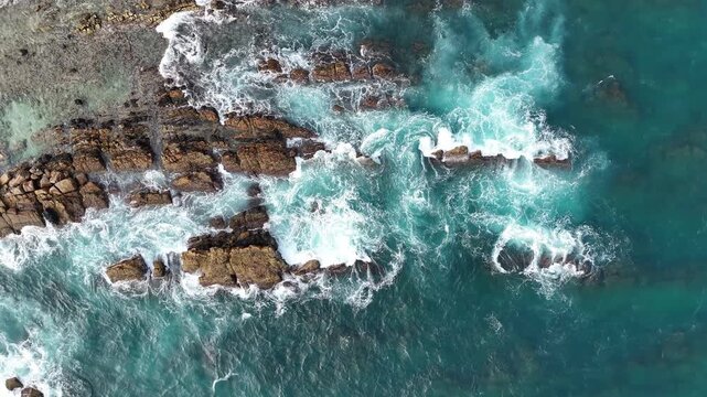 Aerial Ocean Waves Crashing Against Rocky Coastline Sri Lanka
Aerial drone footage showing powerful ocean waves crashing against rocky coastline Sri Lanka May 2026.
